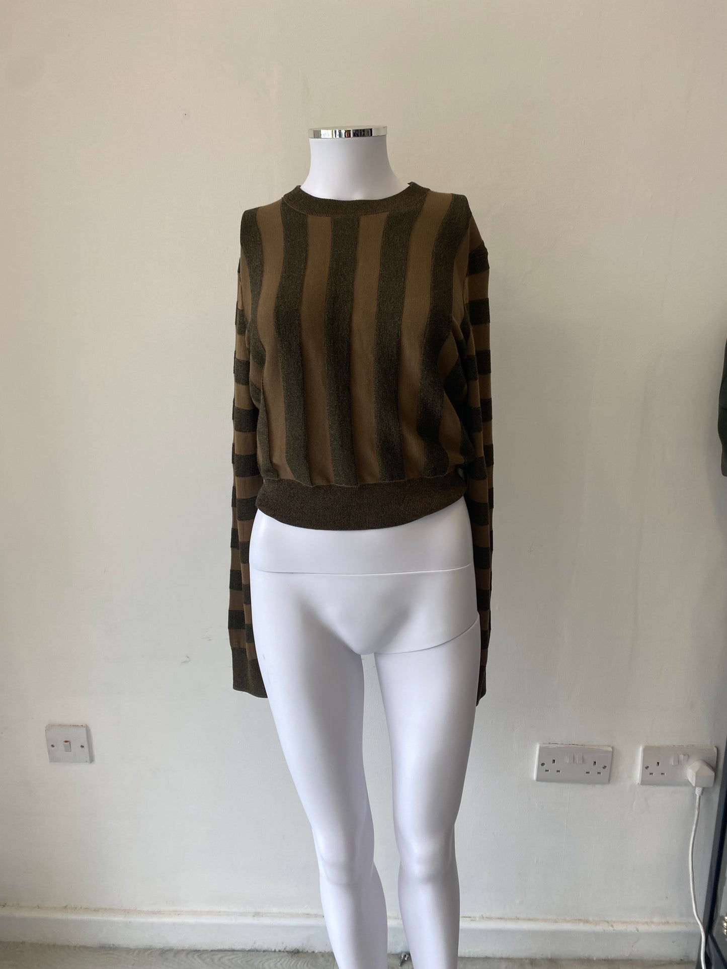 & Other Stories Khaki Shimmer Stripe Top Size 8