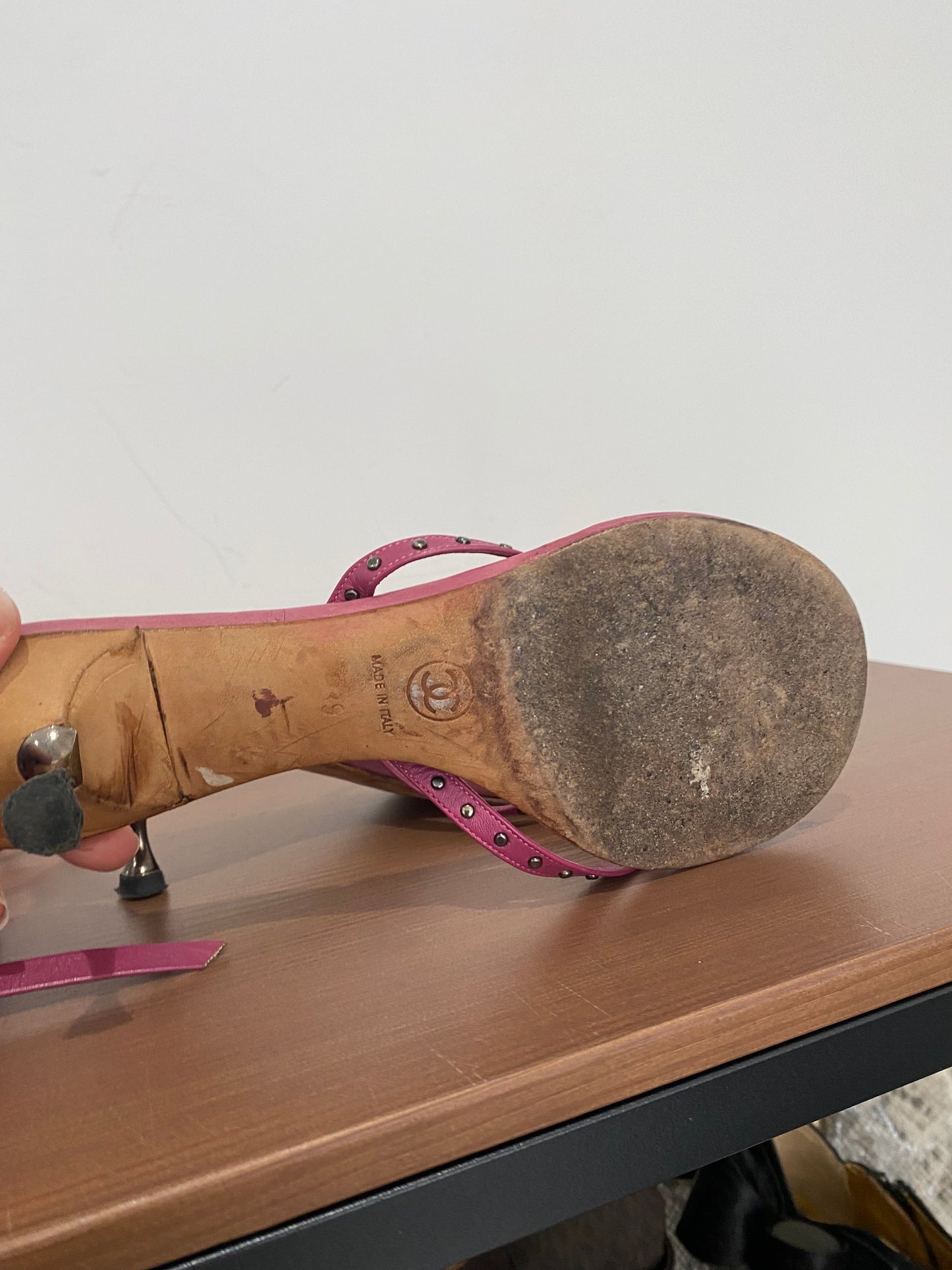 Chanel Pink Leather Sandals with Ankle Ties Size 6