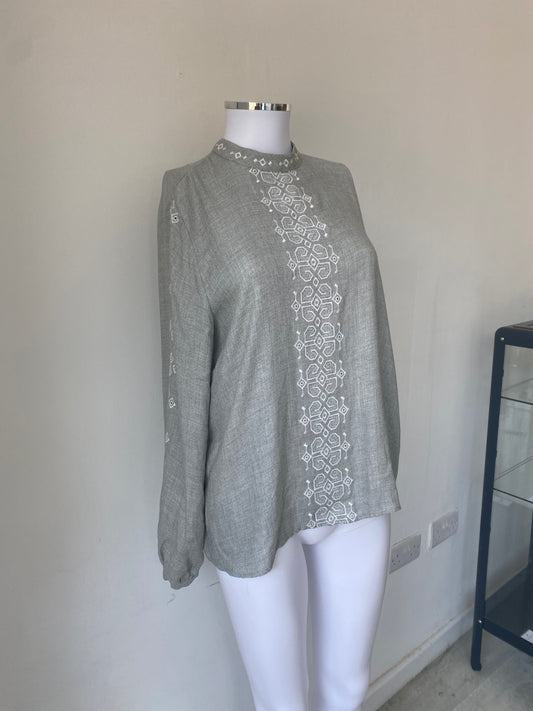 Zara Grey Linen Top Size M 12 With Tags