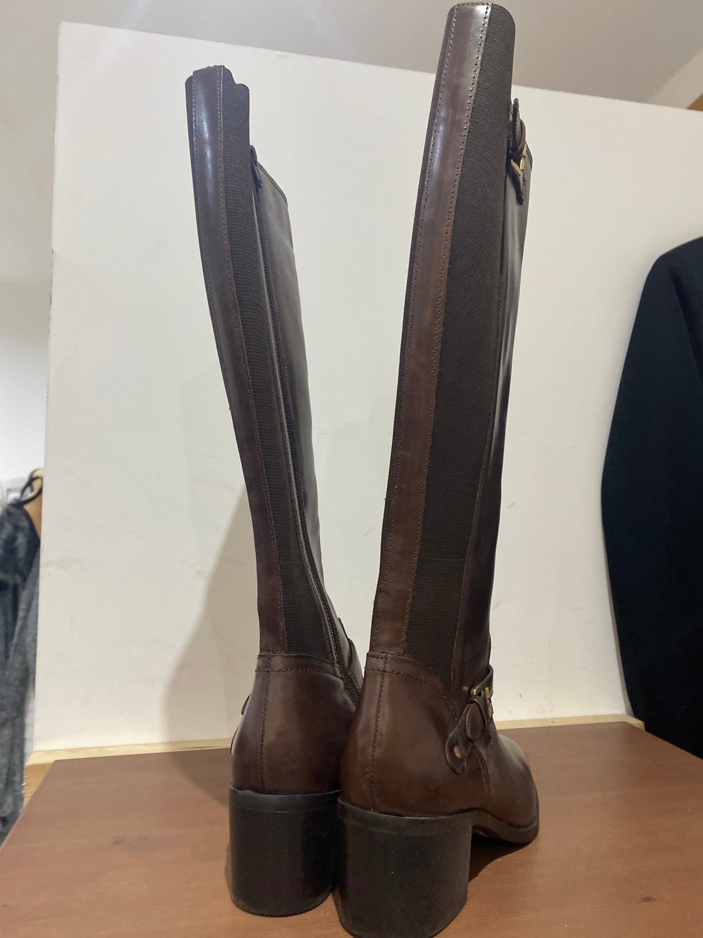 Dune Dark Brown Knee High Leather Vivvi Boots Size 3