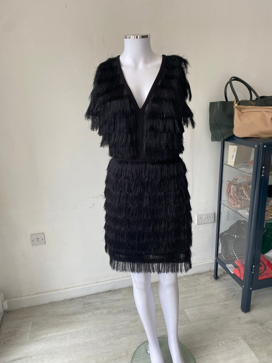 Whistles Black Feather Fringed Dress Size 8