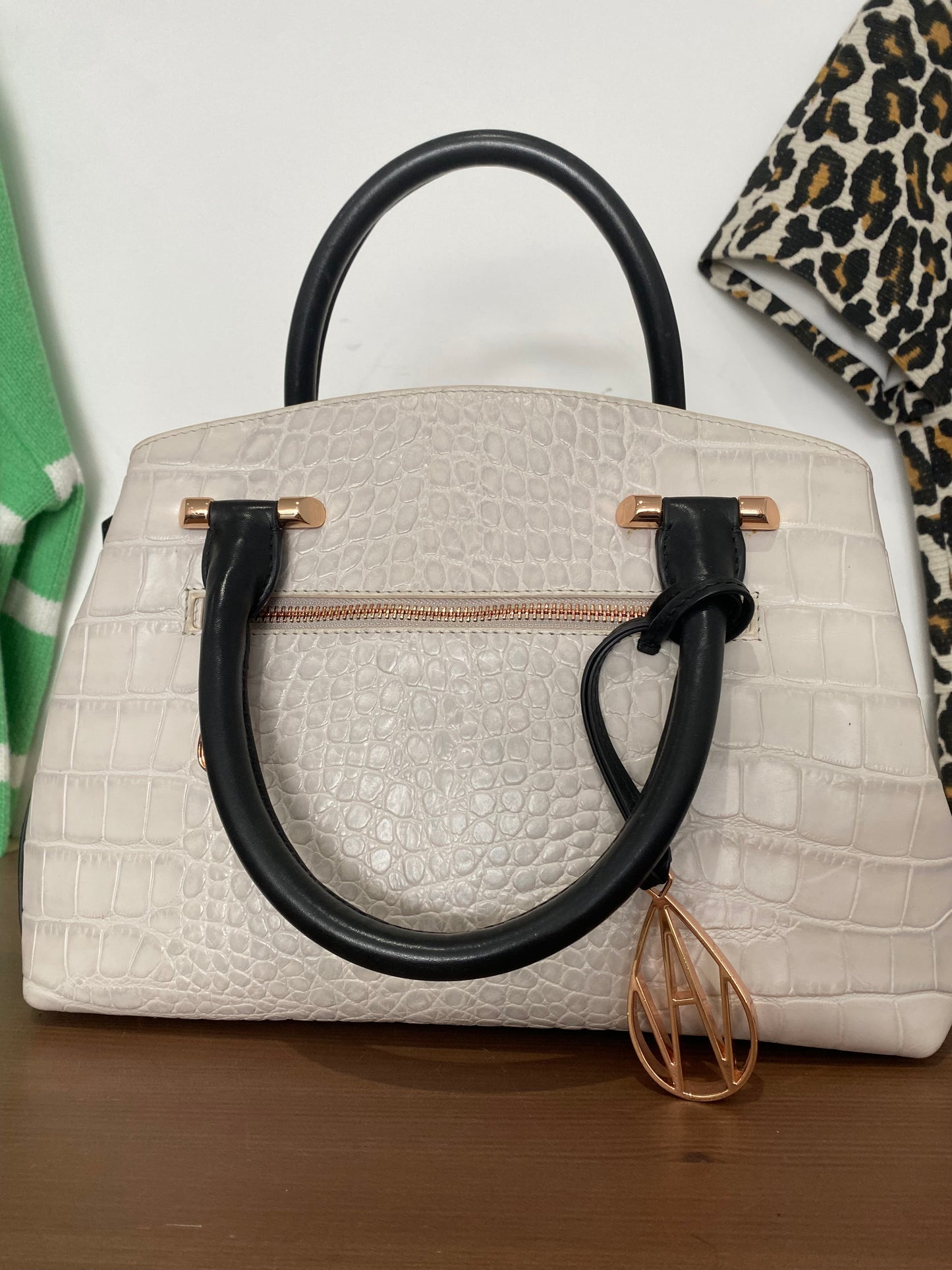 Amanda Wakeley cream croc leather handbag