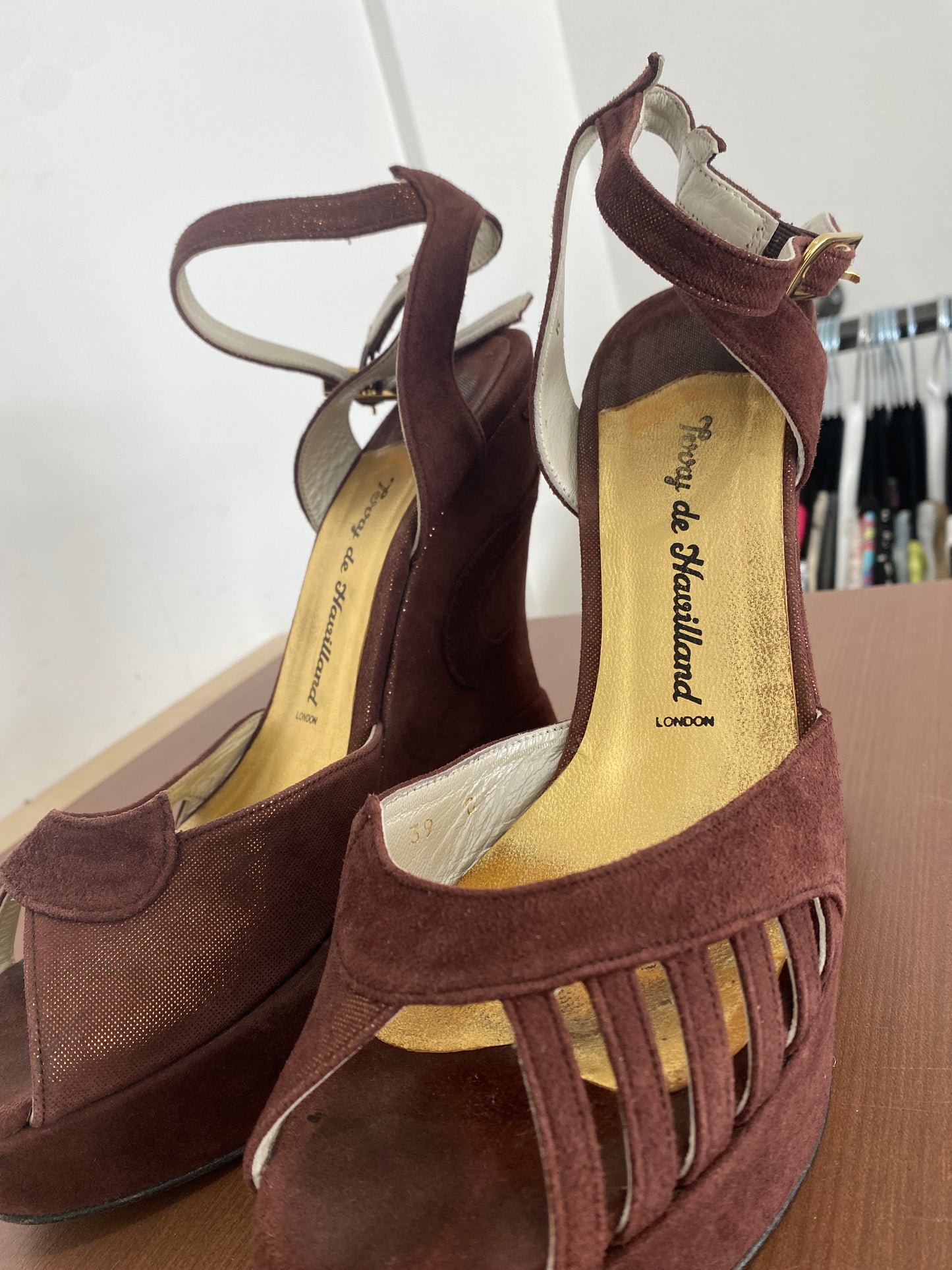 Terry de Havilland Margaux Bronze Wedge Heels with Box Size 6