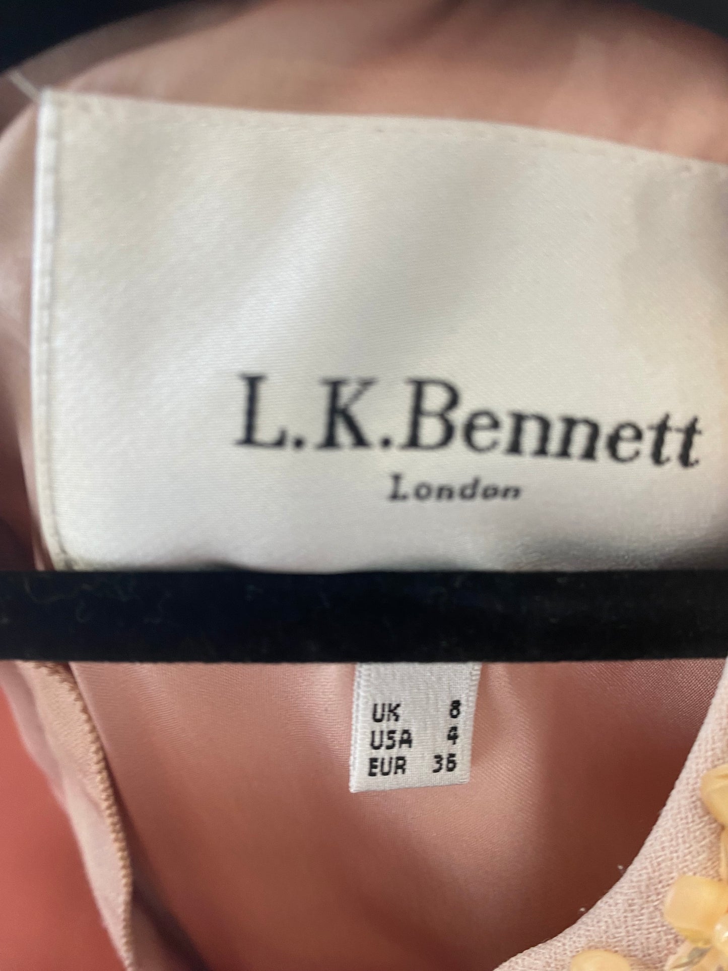 LK Bennett blush pink dress with floral beading size 8
