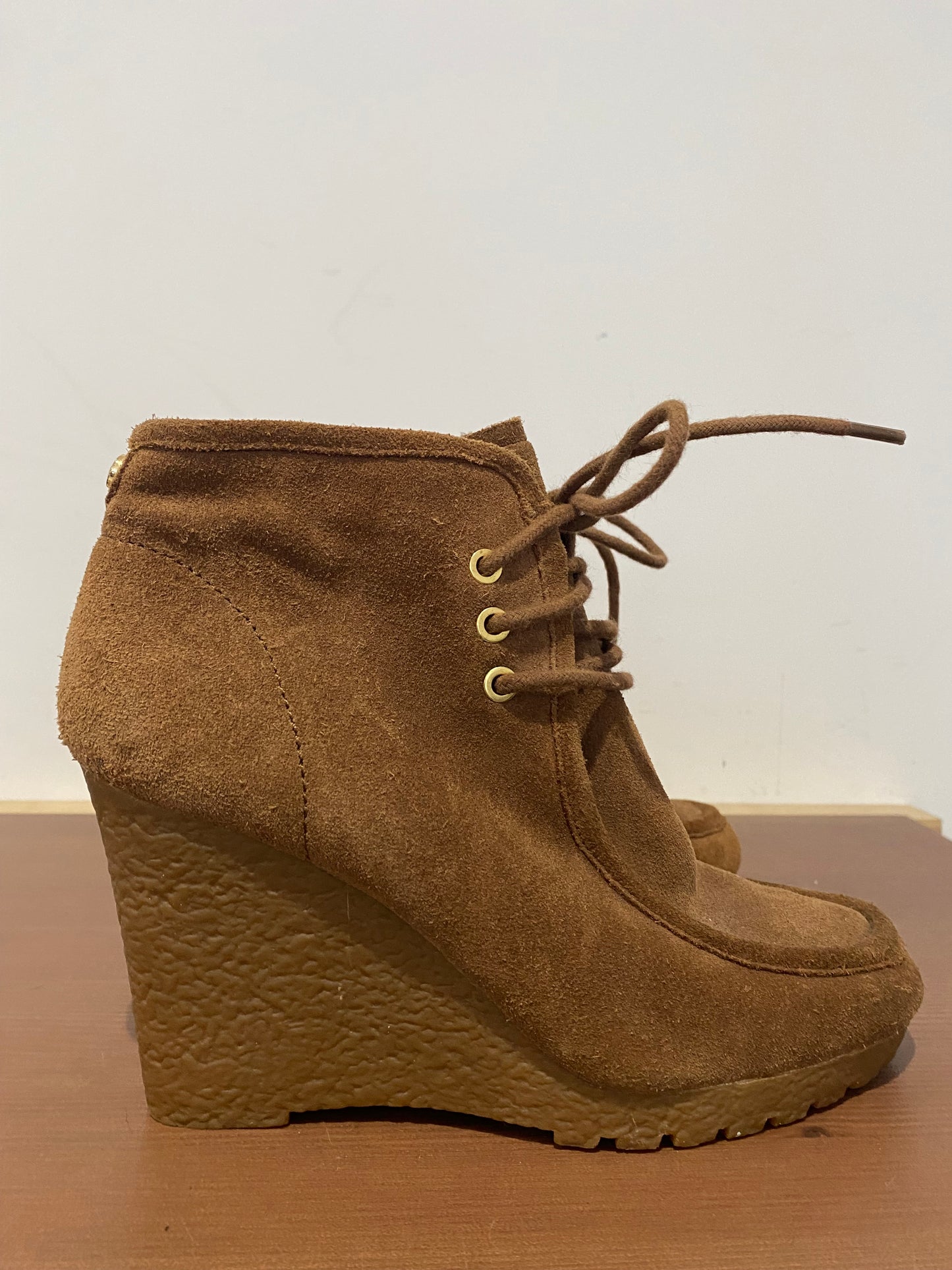 Michael Kors Brown Suede Wedge Lace Up Boots Size 4