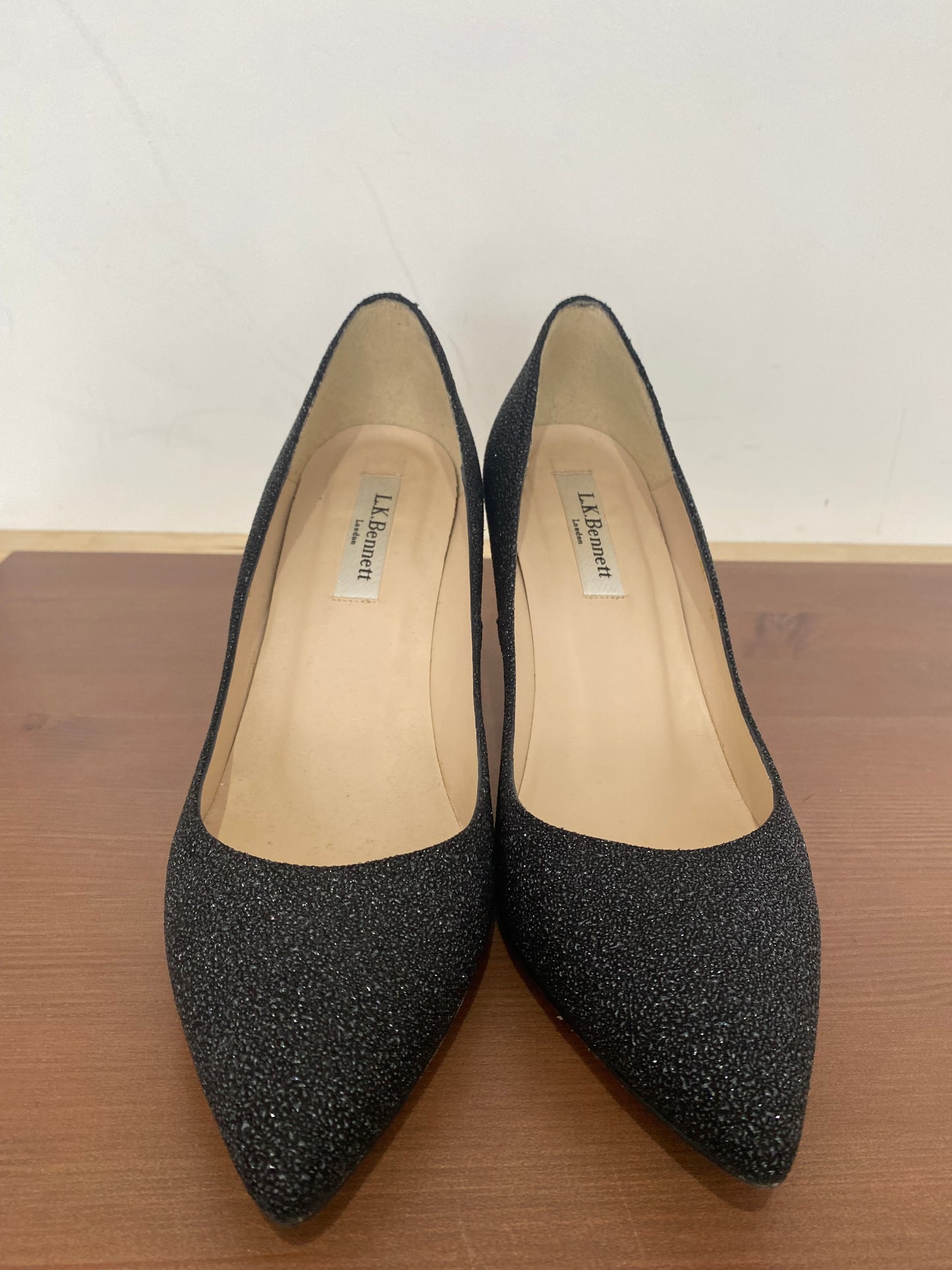 LK Bennett Black Gunmetal Textured Leather Court Shoes Size 5