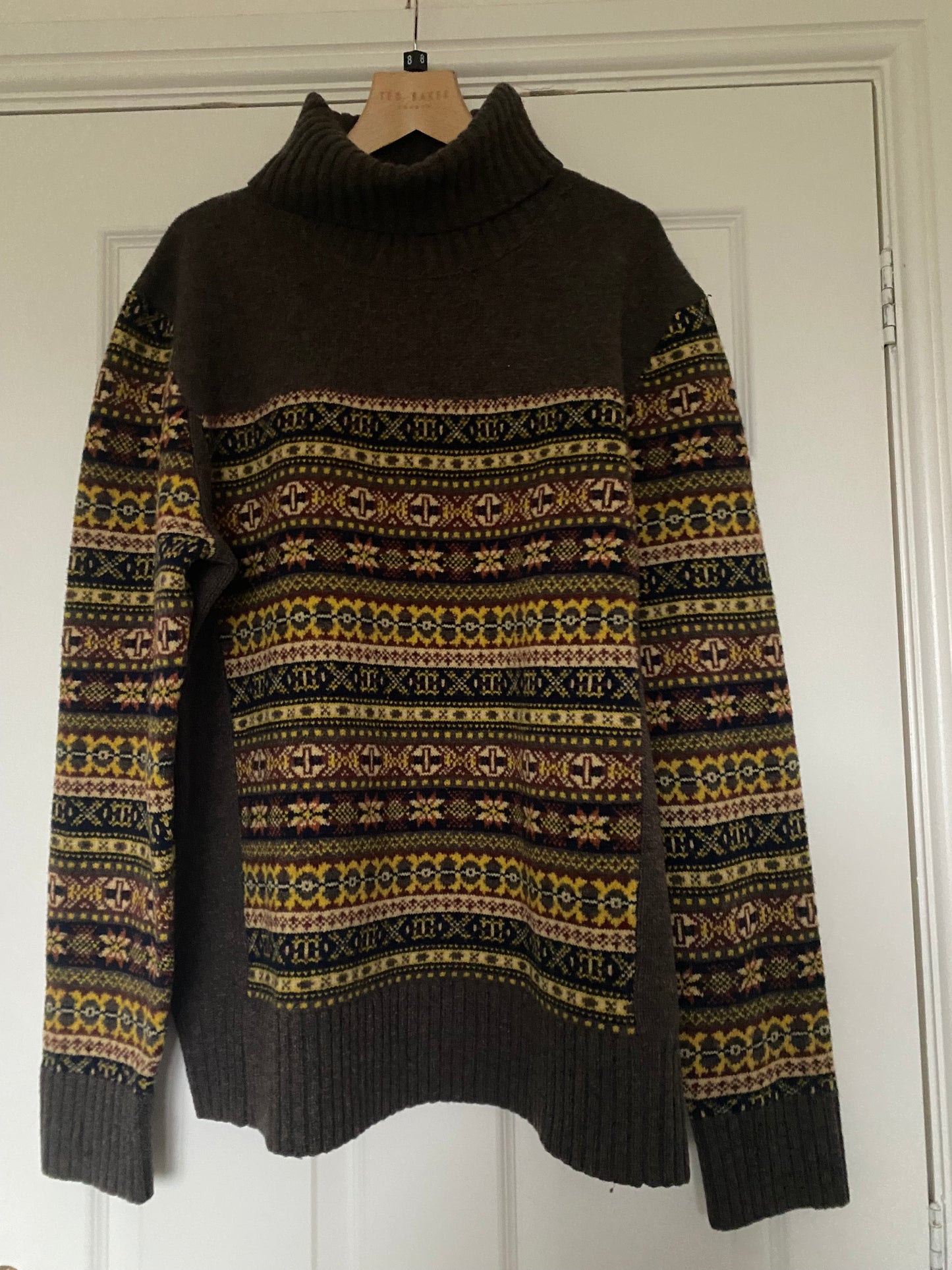 Joules Gilman Brown Wool Fairisle Jumper Size XL