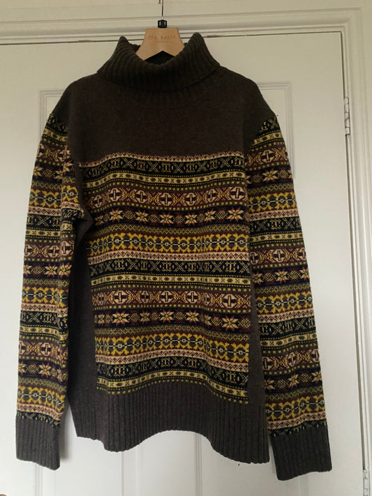 Joules Gilman Brown Wool Fairisle Jumper Size XL