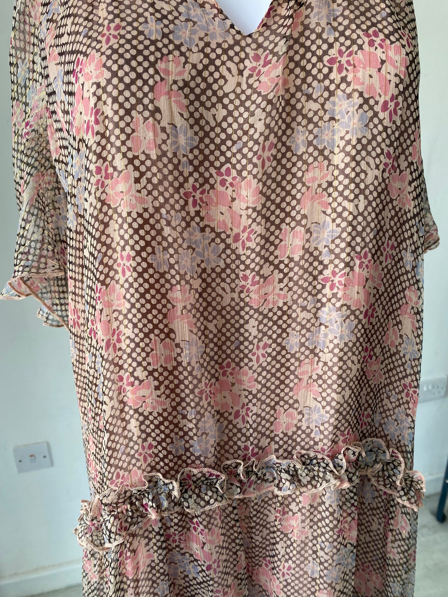 Nissa Beige Floral Floaty Dress Size 12-14