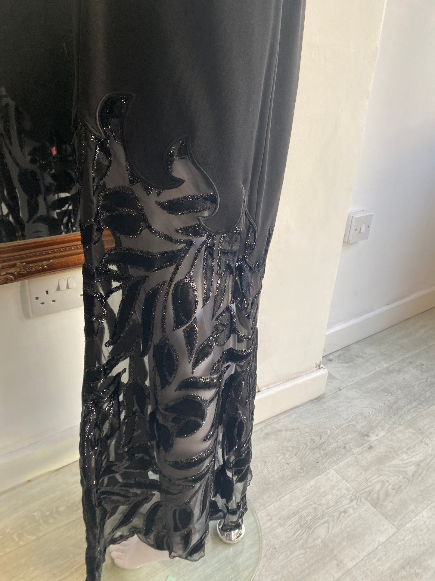 Joseph Ribkoff Black Dress with Asymmetric Mesh Panel Size 10