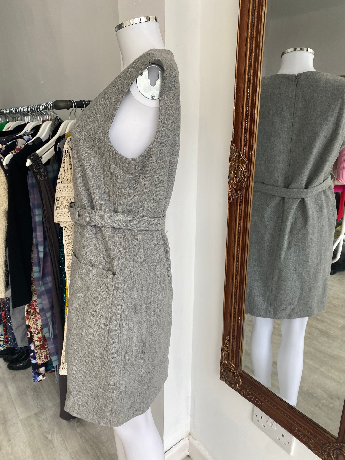 LK Bennett grey wool belted dress size 12