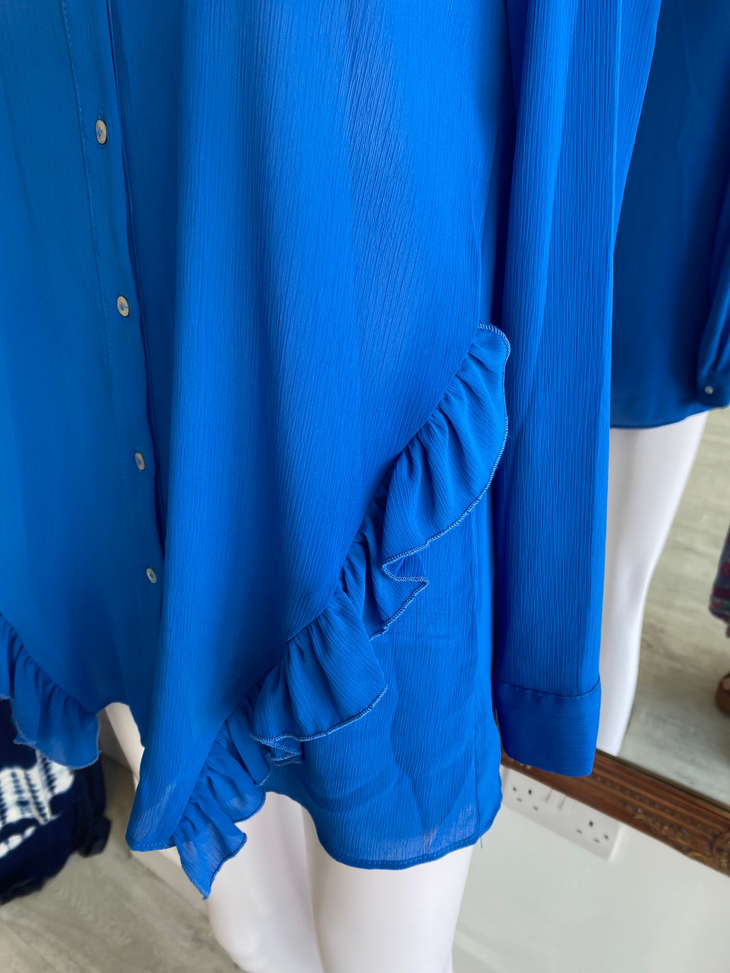 Zara Blue Ruffle Blouse Size XS 8-10