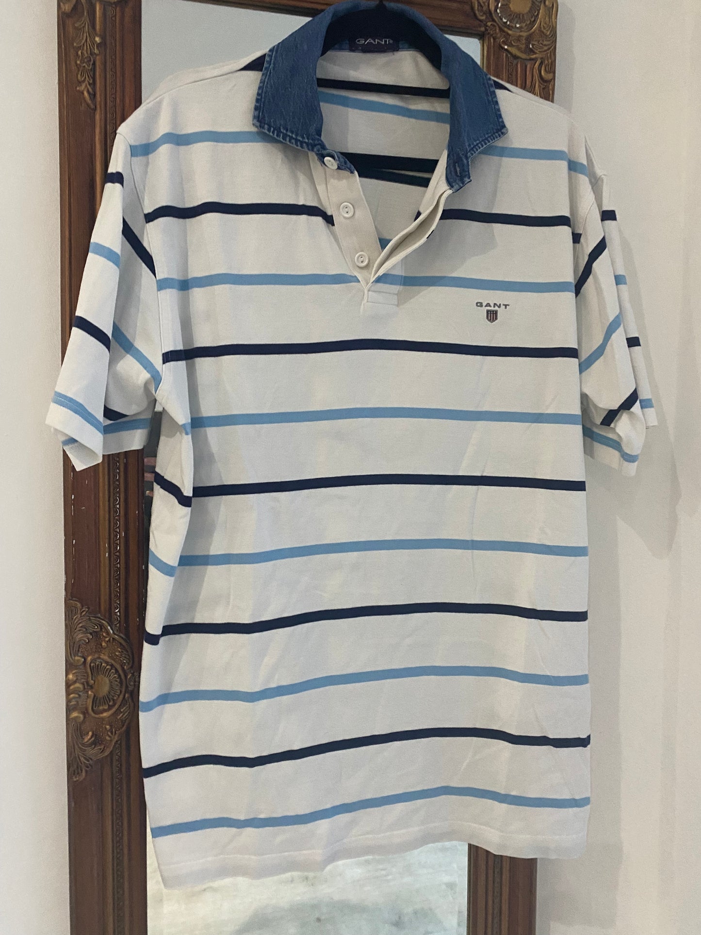 Gant White Striped Polo Shirt Size XL