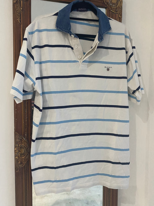 Gant White Striped Polo Shirt Size XL