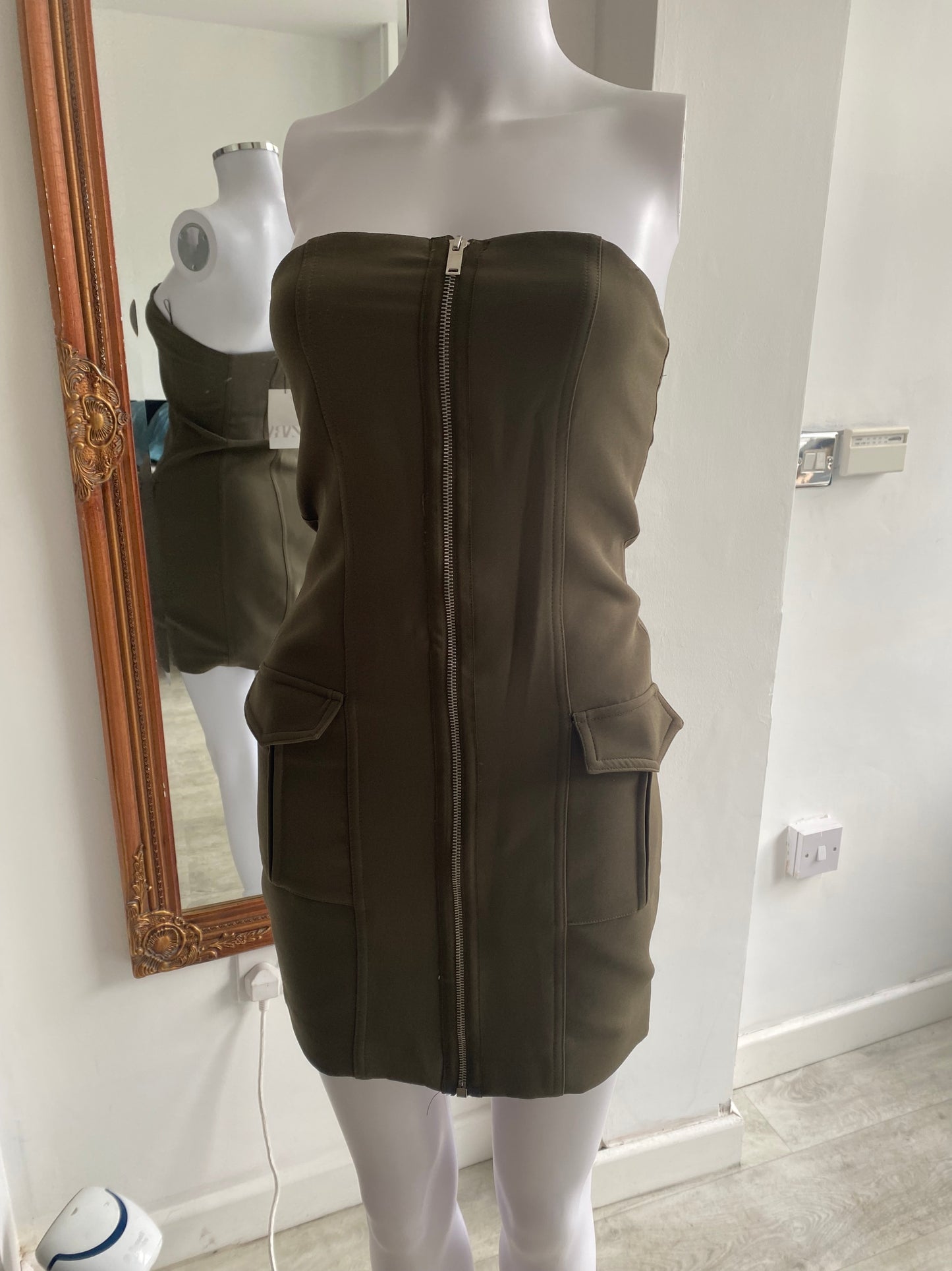 Zara khaki mini dress size 6 brand new