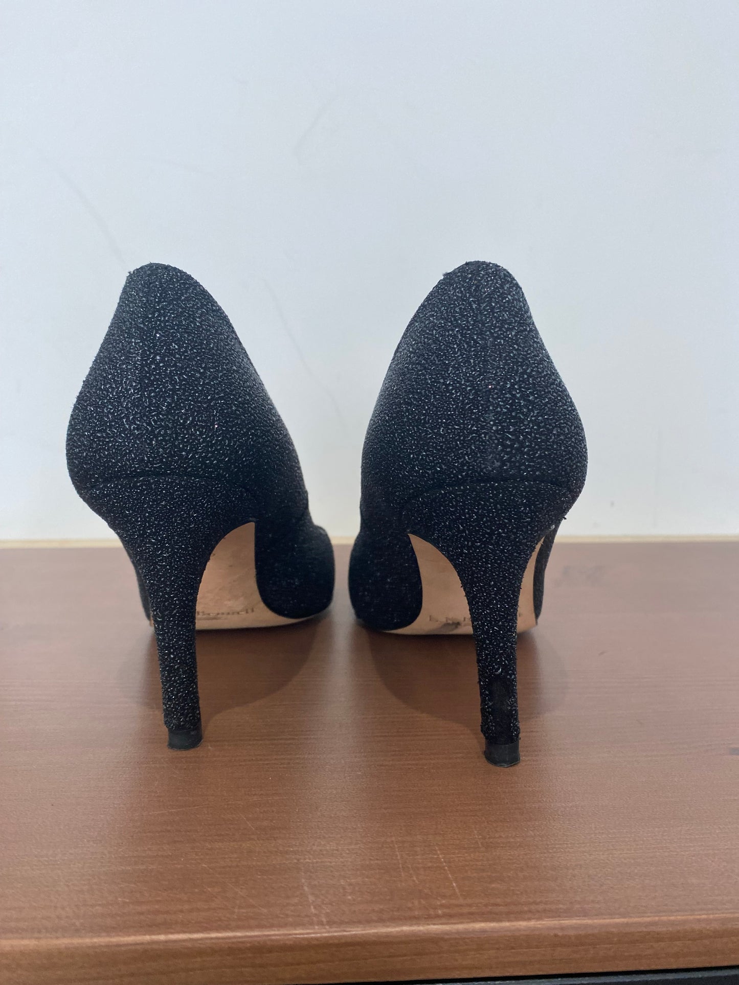 LK Bennett Black Gunmetal Textured Leather Court Shoes Size 5