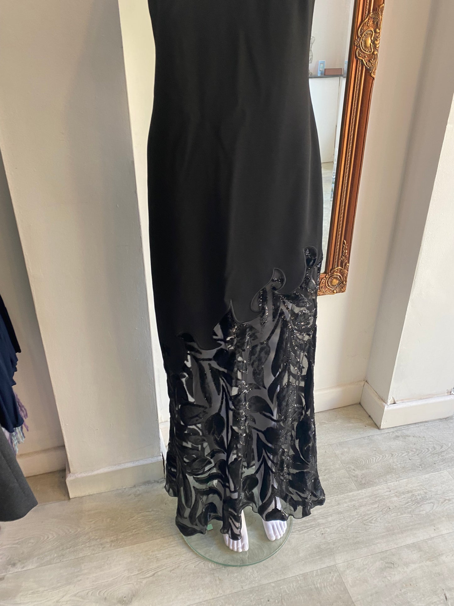 Joseph Ribkoff Black Dress with Asymmetric Mesh Panel Size 10