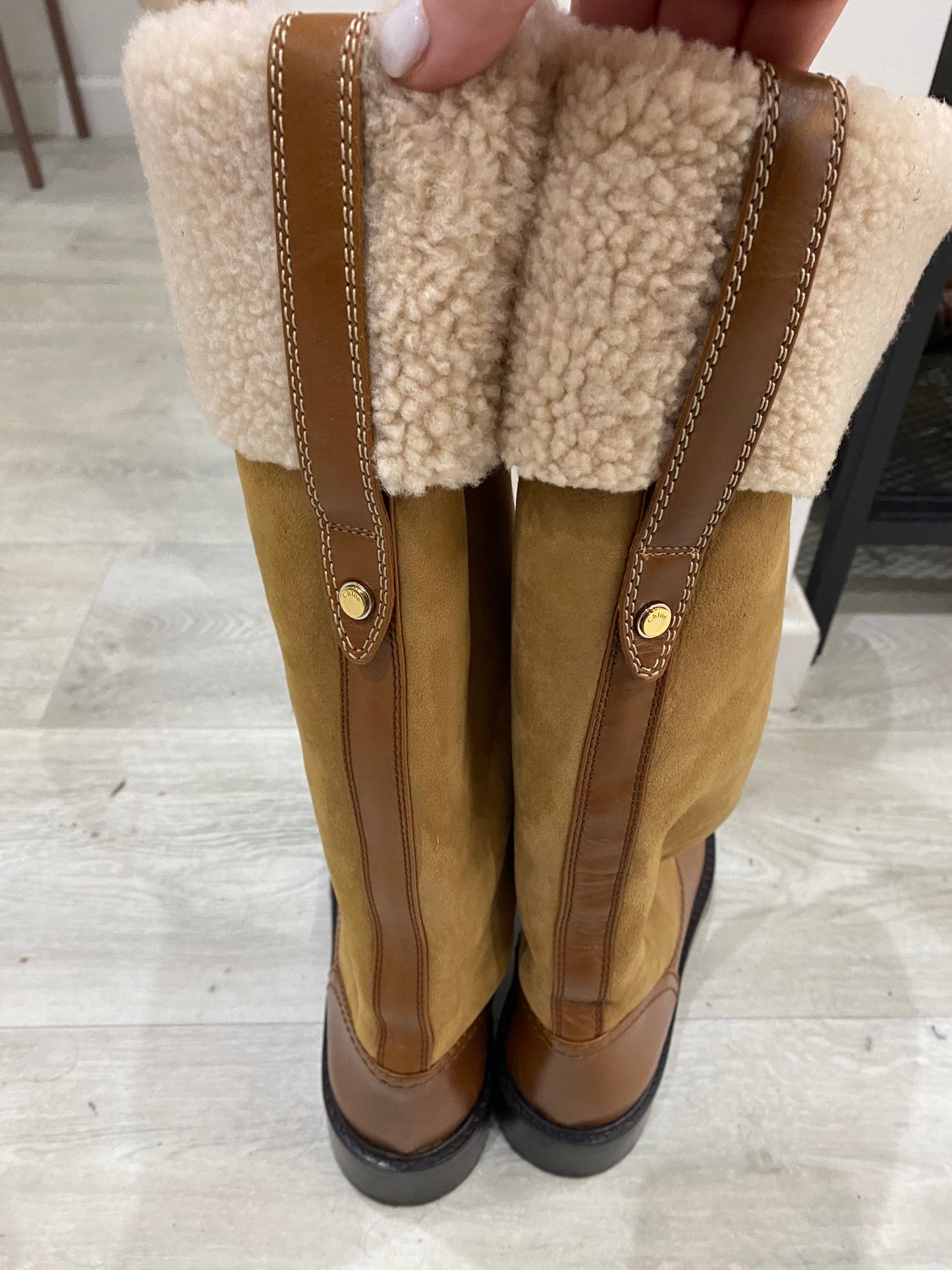 Chloe Tan Leather and Suede Boots Size 7