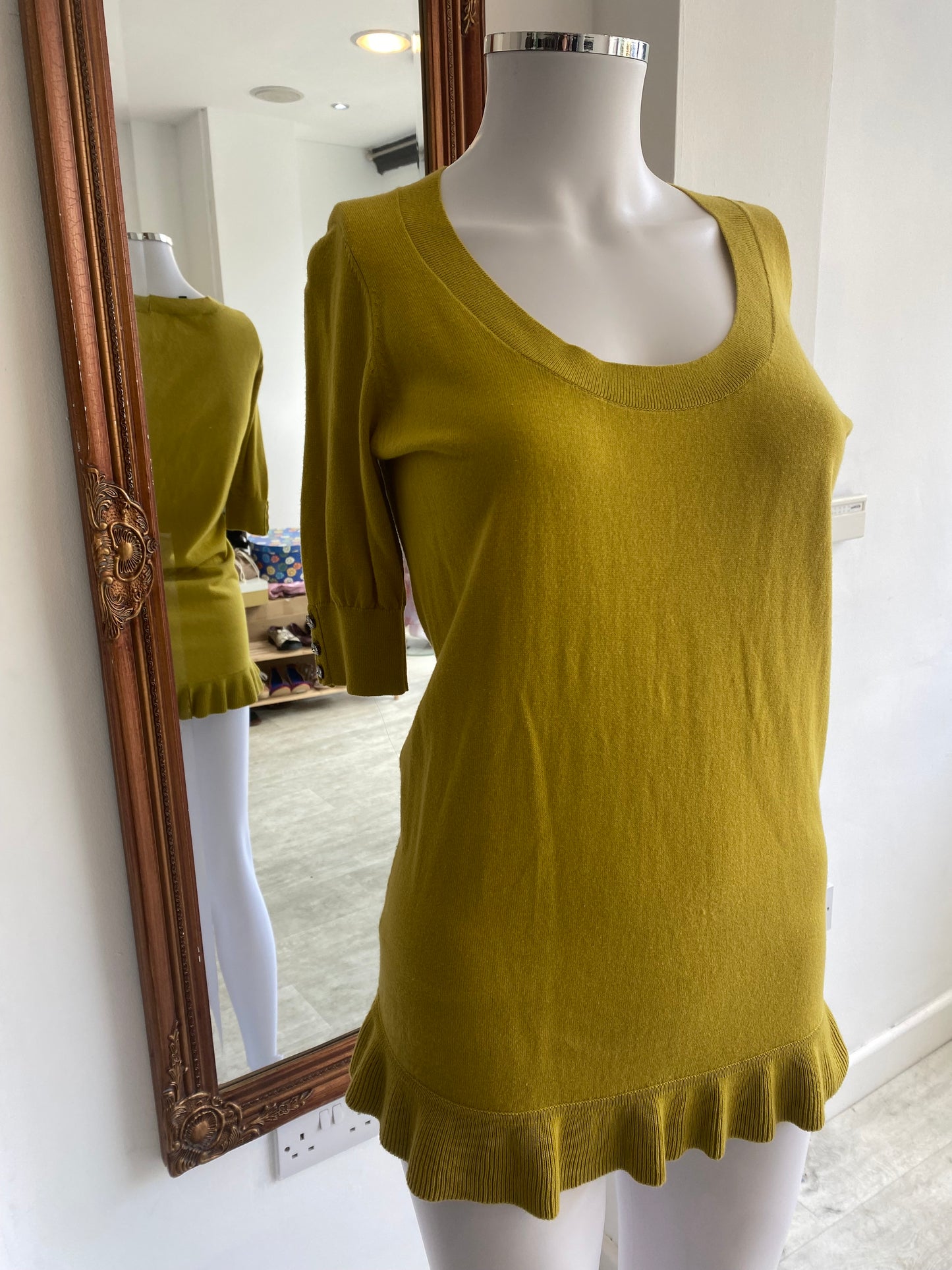 Ted Baker mustard knit top with diamante detailing size 8-10