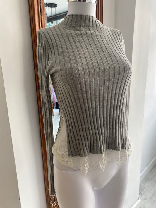 French Connection Grey top with lace size 8