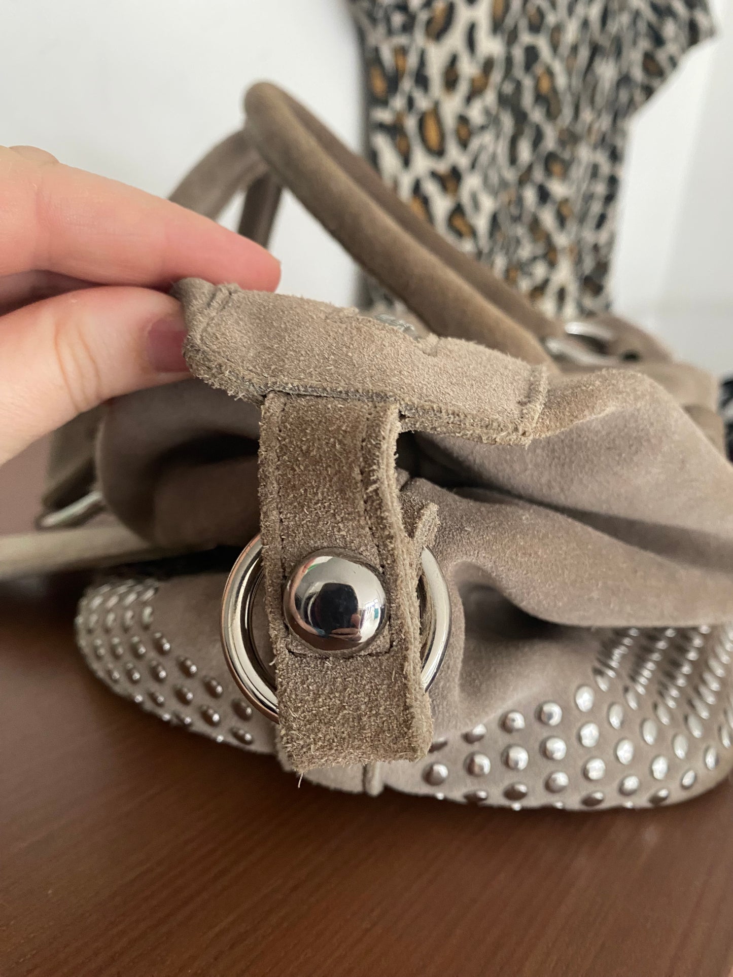 Karen Millen beige suede studded handbag