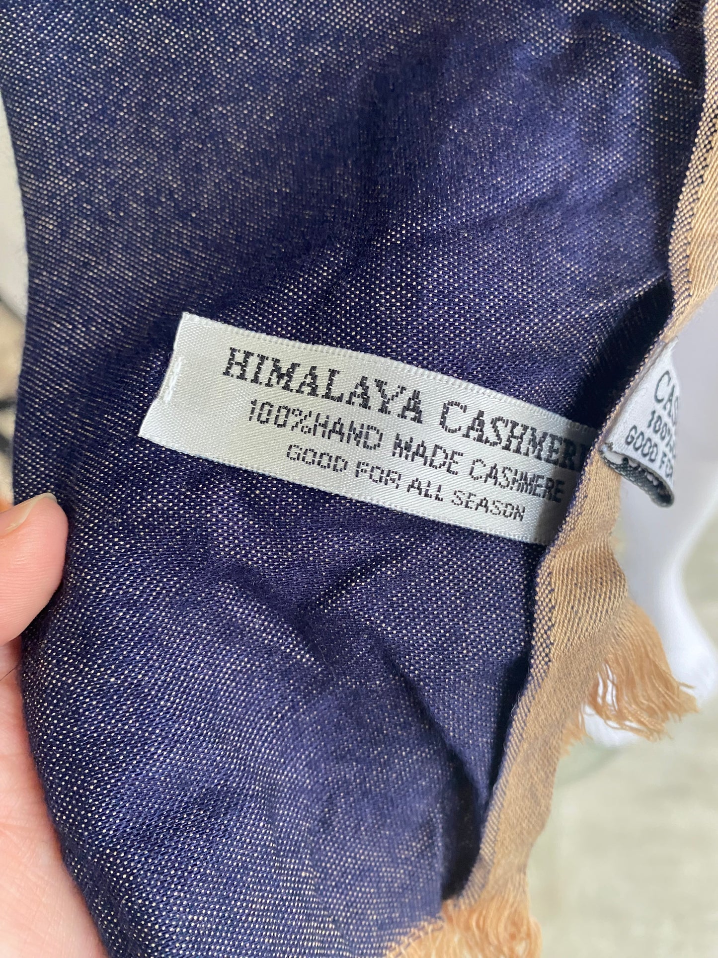 Himalayan Cashmere Gold and Navy Scarf