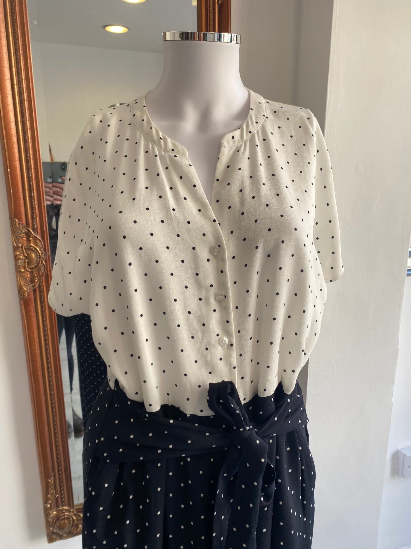 Hobbs Jumpsuit Cream and Black Polka Dot Size 12