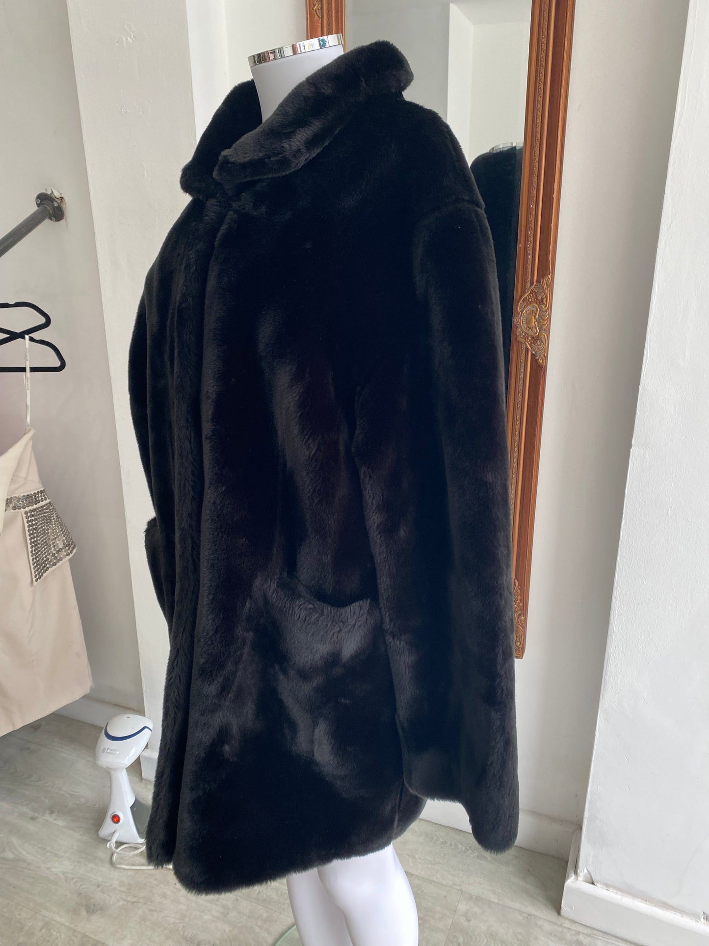 House of Fraser black faux fur coat size 18