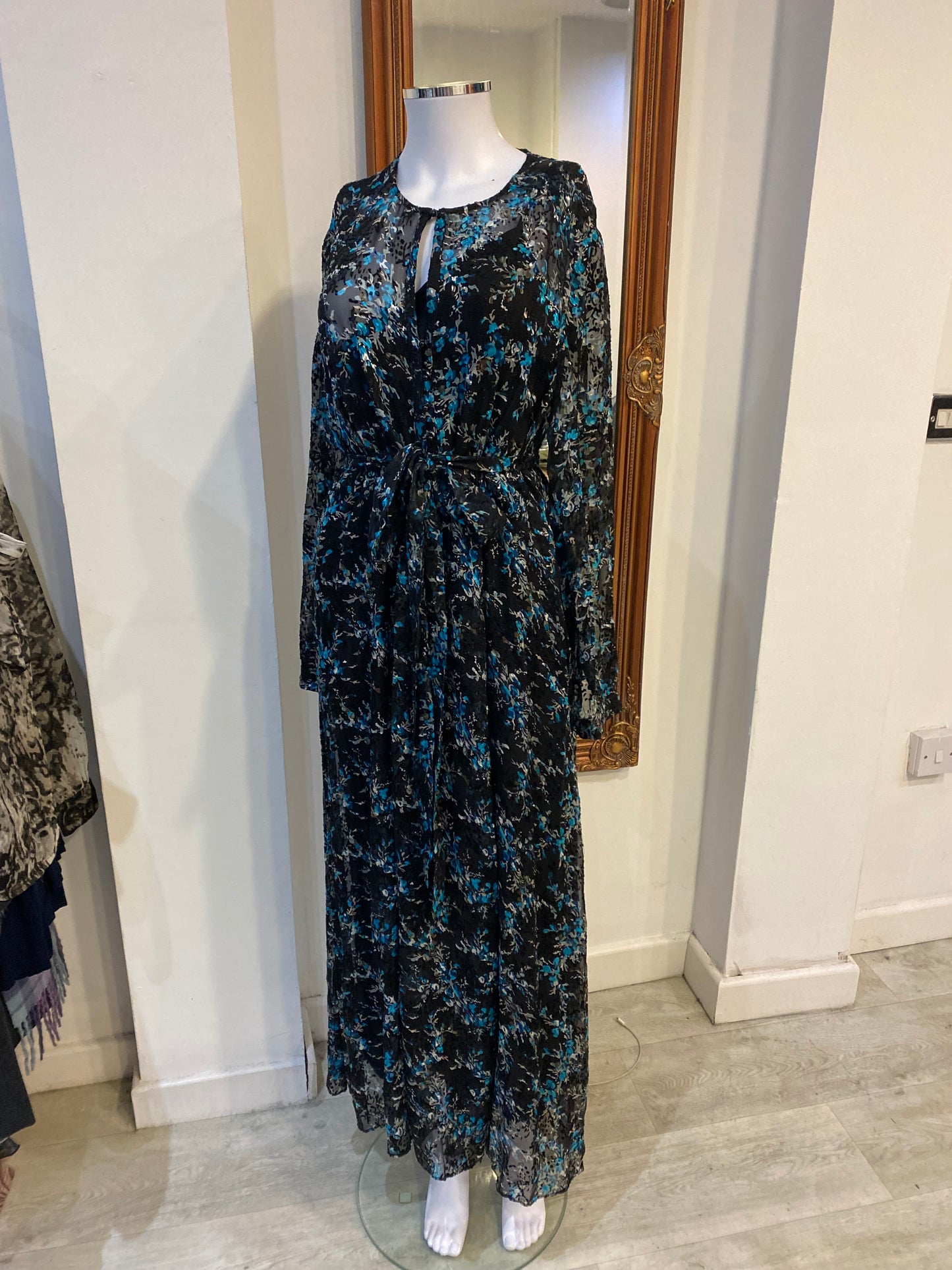 LK Bennett Velvet Detail Patterned Dress with Slip Dress Size 16