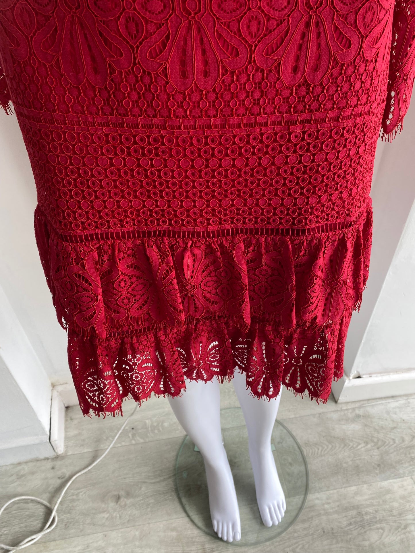 Whistles Marylou Red Crochet Dress Size 8