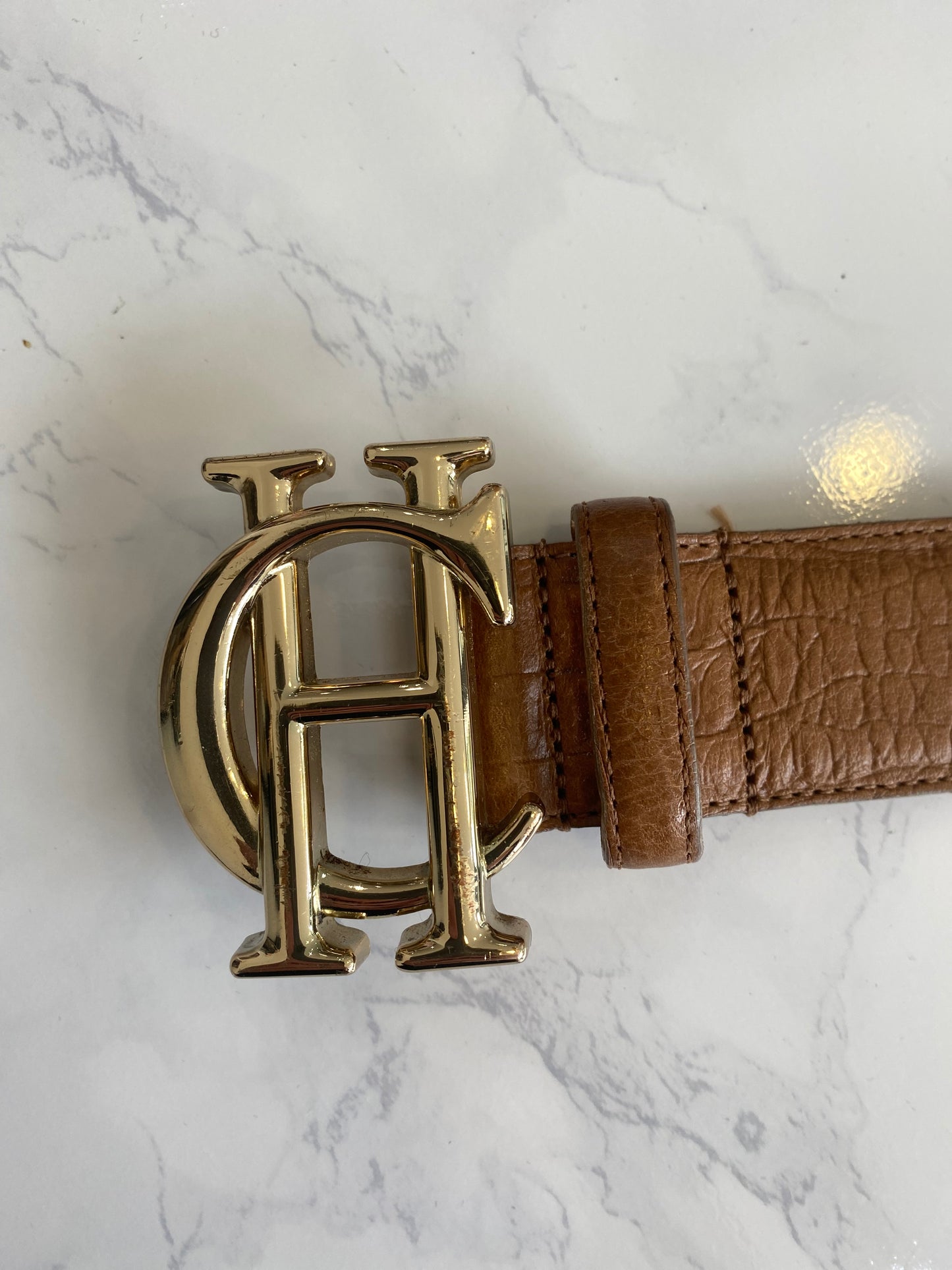 Holland Cooper Tan Croc Leather Belt with Box