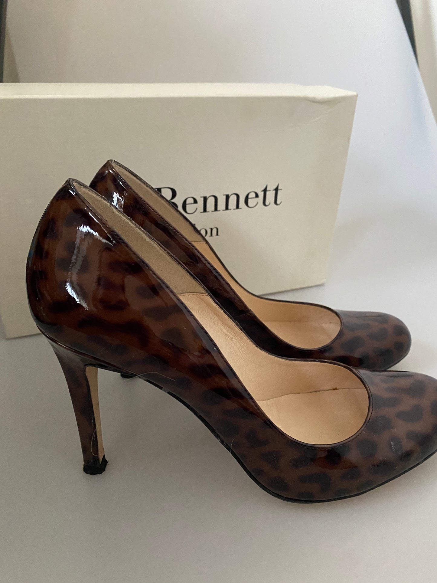 LK Bennett Patent Leather Shilo Leopard Print Heels Size 5