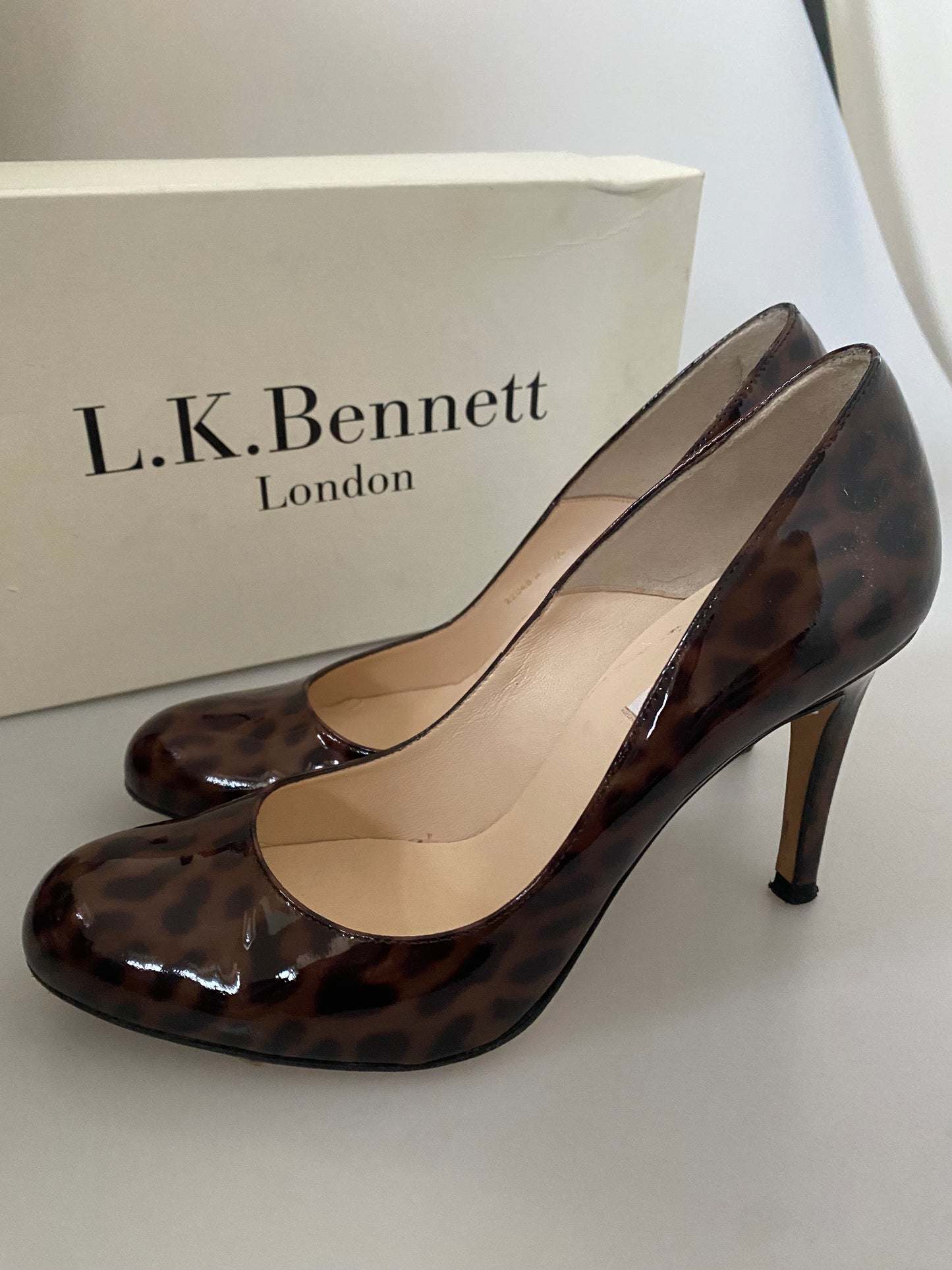 LK Bennett Patent Leather Shilo Leopard Print Heels Size 5