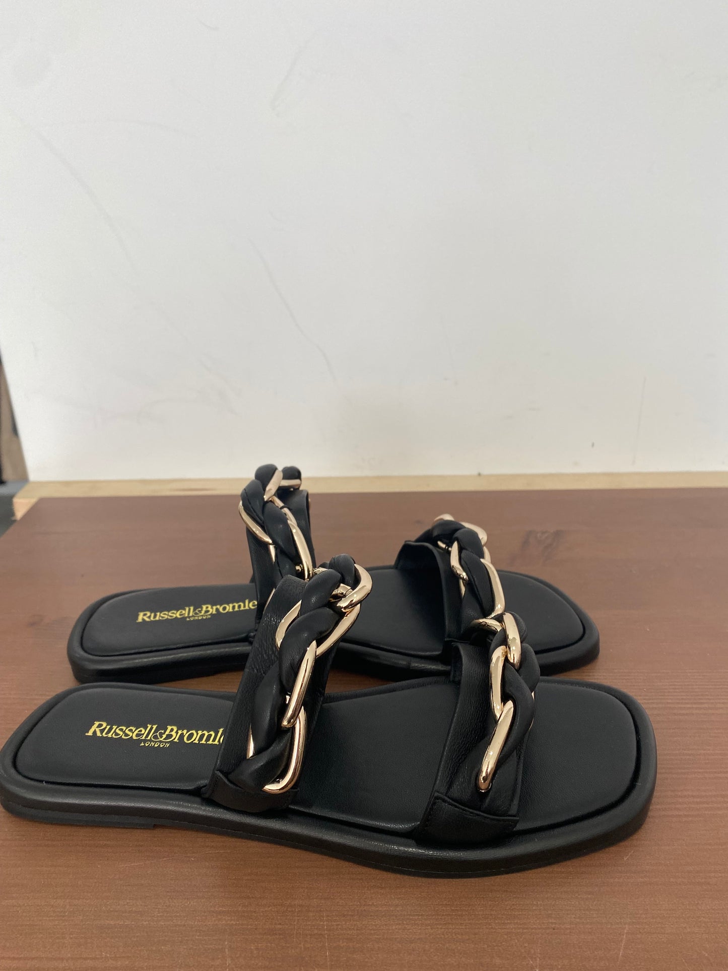 Russell and Bromley Black Leather Chain Sliders Size 5