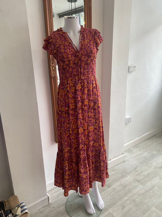 Oliver Bonas Pink and Mustard Patterned Maxi Dress Size 8 Fits like a 8-12