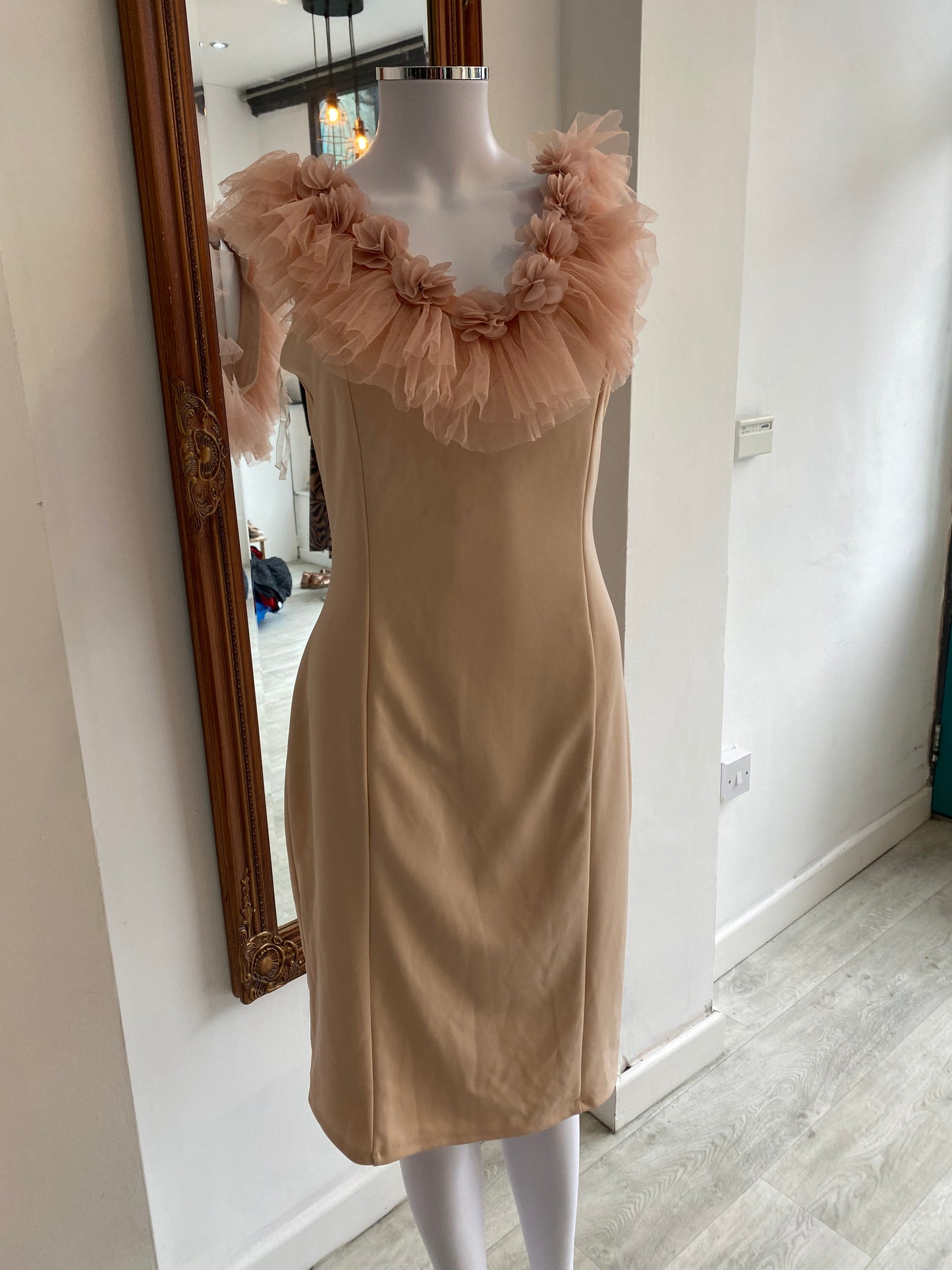 Little Black Dress Beige Tulle Flower Dress Size 14