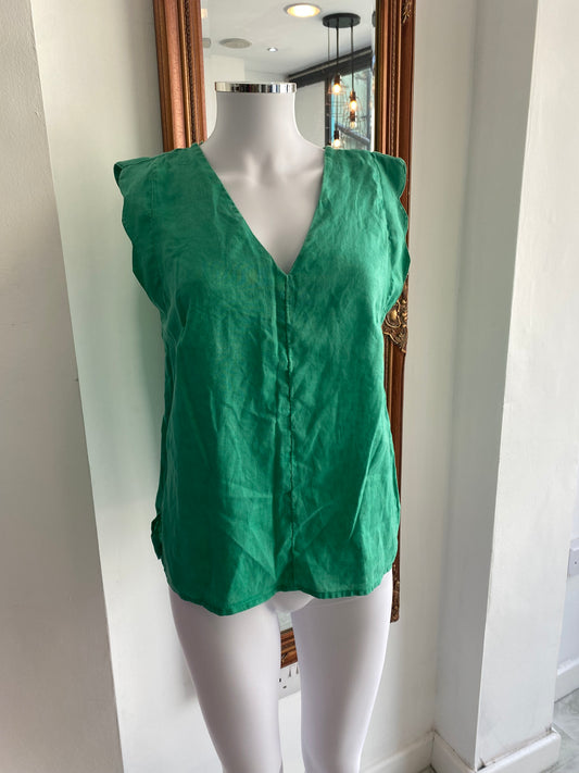 Monsoon Green Linen Top Size Medium 12-14