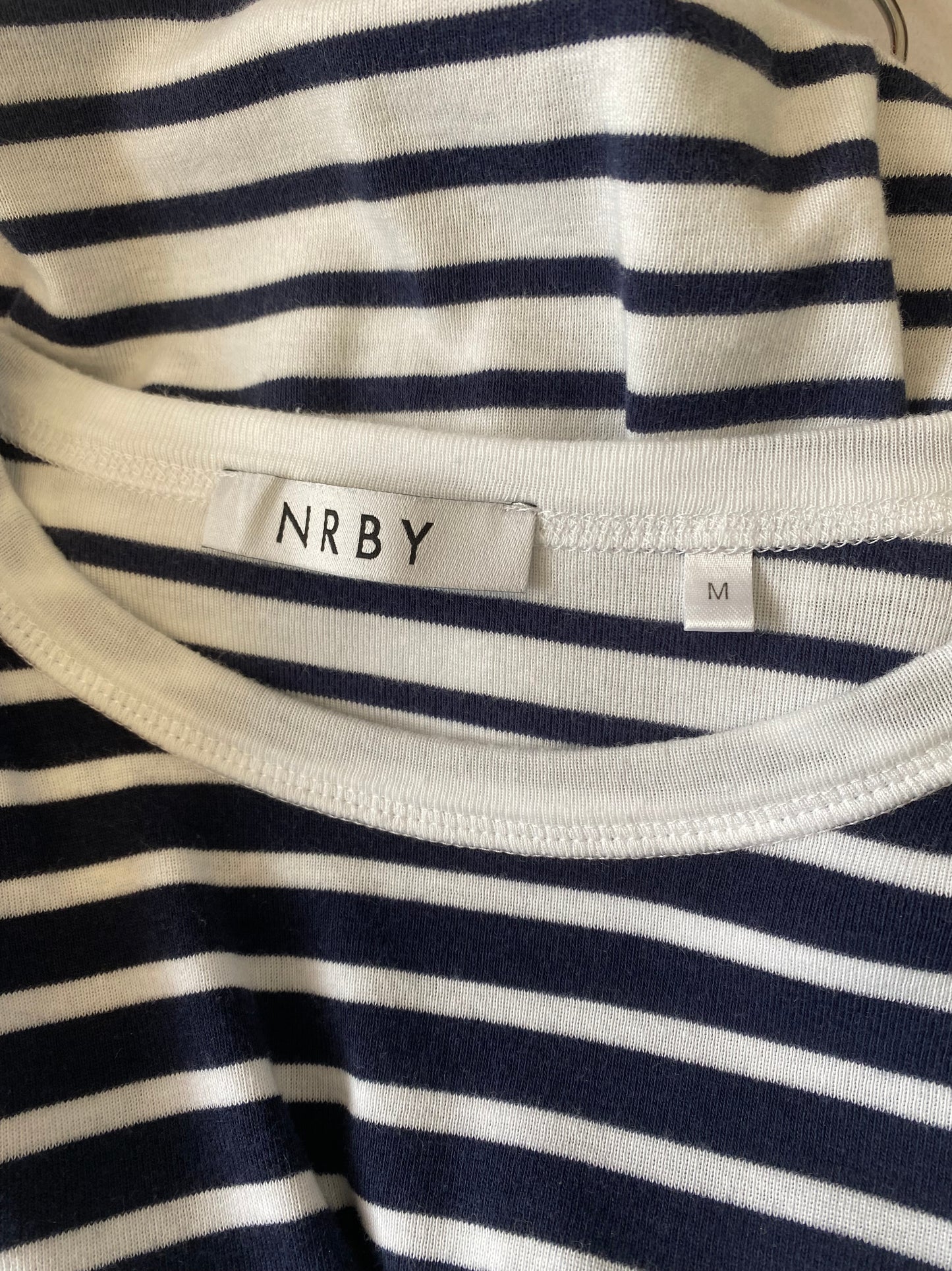 Nearby Nrby Dark Blue and White Striped Long Sleeved Top Size Medium 10-12