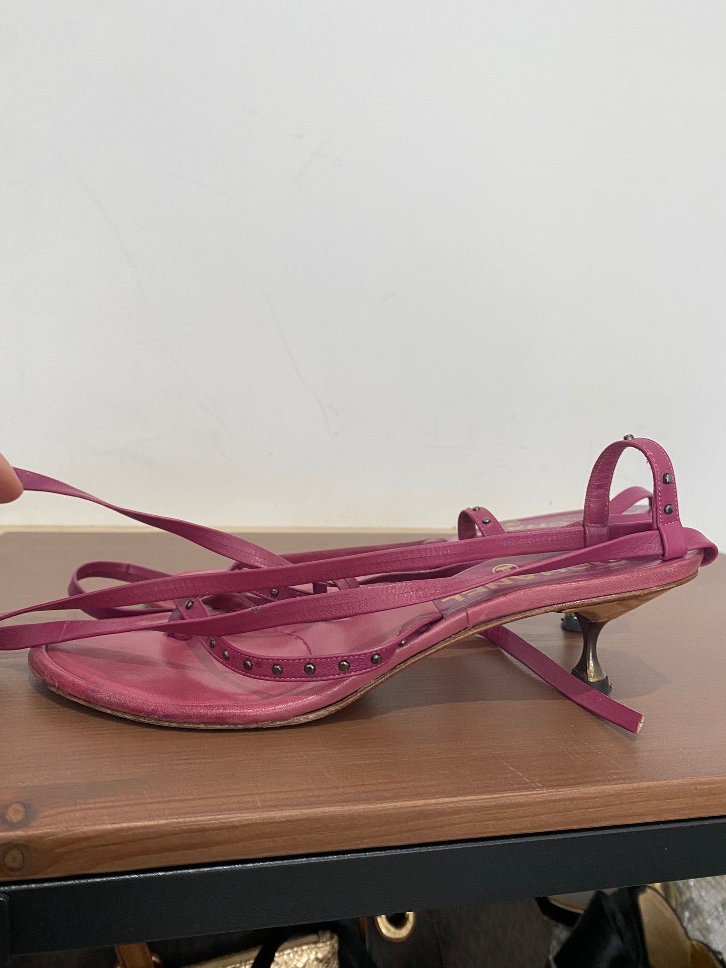 Chanel Pink Leather Sandals with Ankle Ties Size 6