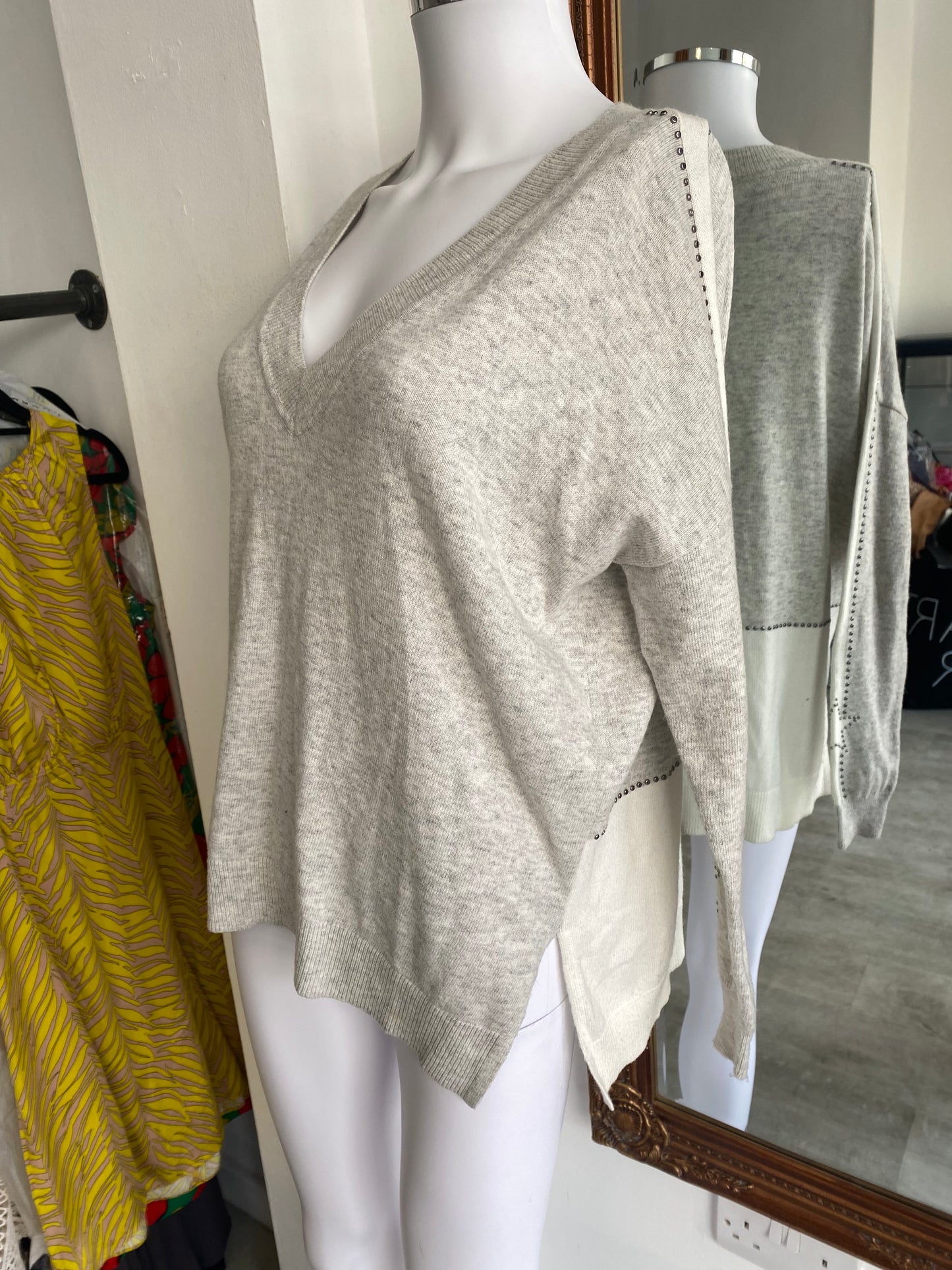 Mint Velvet oatmeal beaded jumper size 8-10