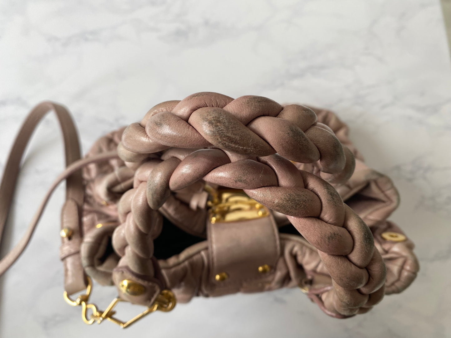 Miu Miu Metelasse Soft Pink Handbag with crossbody strap