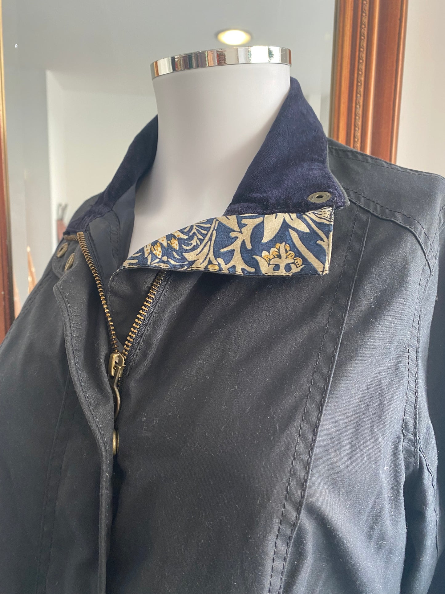 Barbour X William Morris Navy Waxed Jacket Size 10