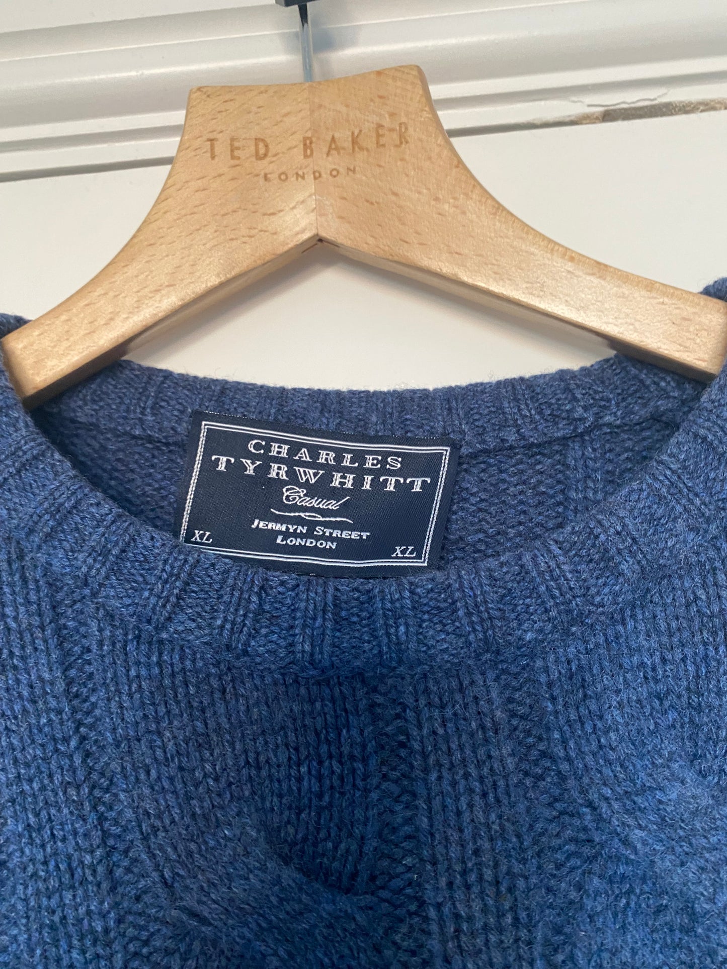 Charles Tyrwhitt 100% Pure Cashmere Blue Cable Knit Jumper Size XL