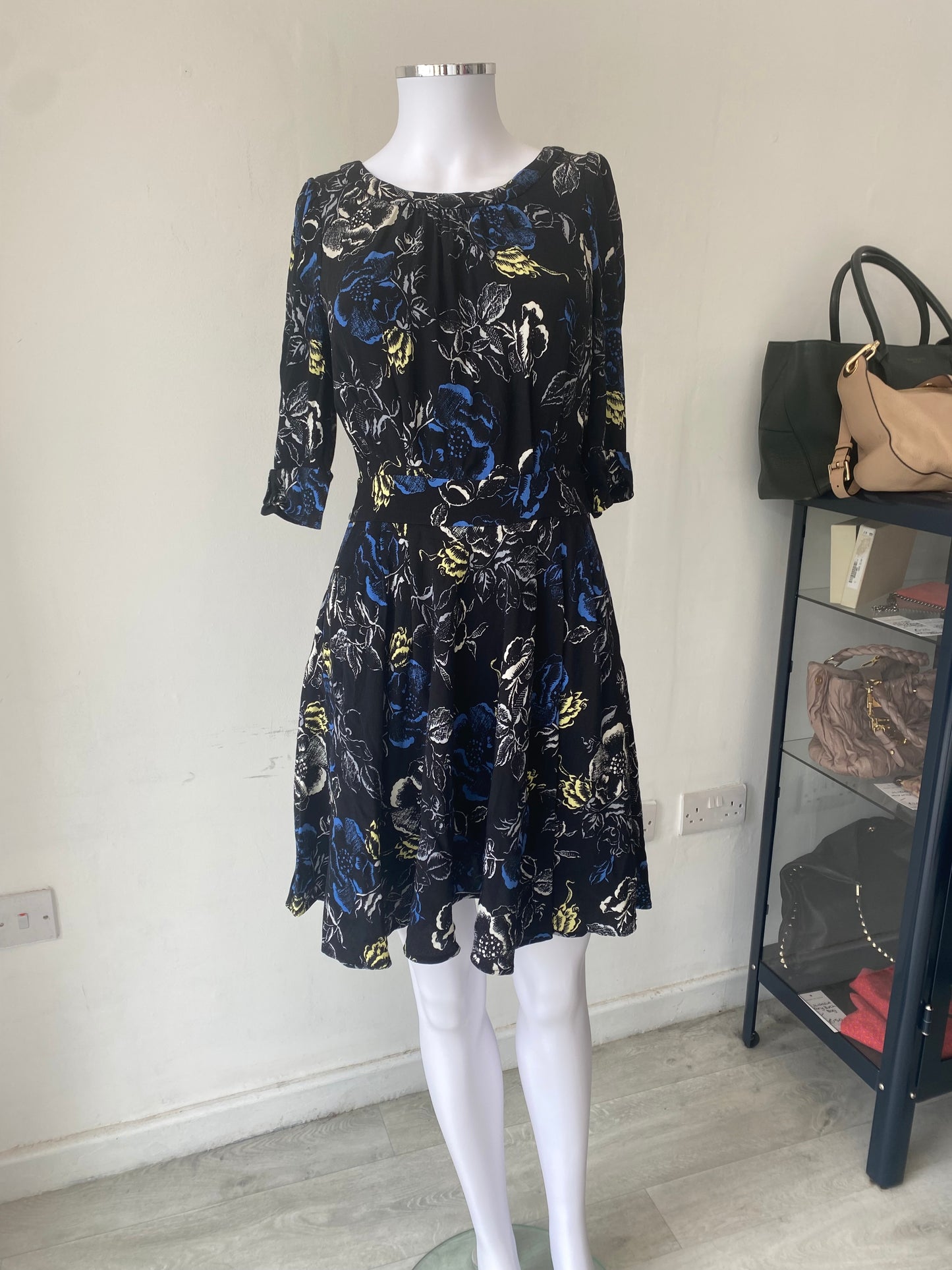 Hobbs NW3 Floral Print Navy Dress 8
