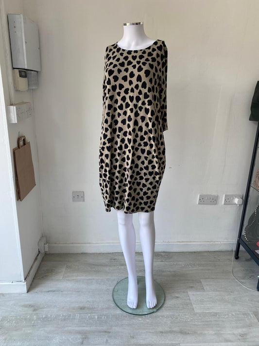 Masai Beige Dress with Black Heart Print Size 8-10