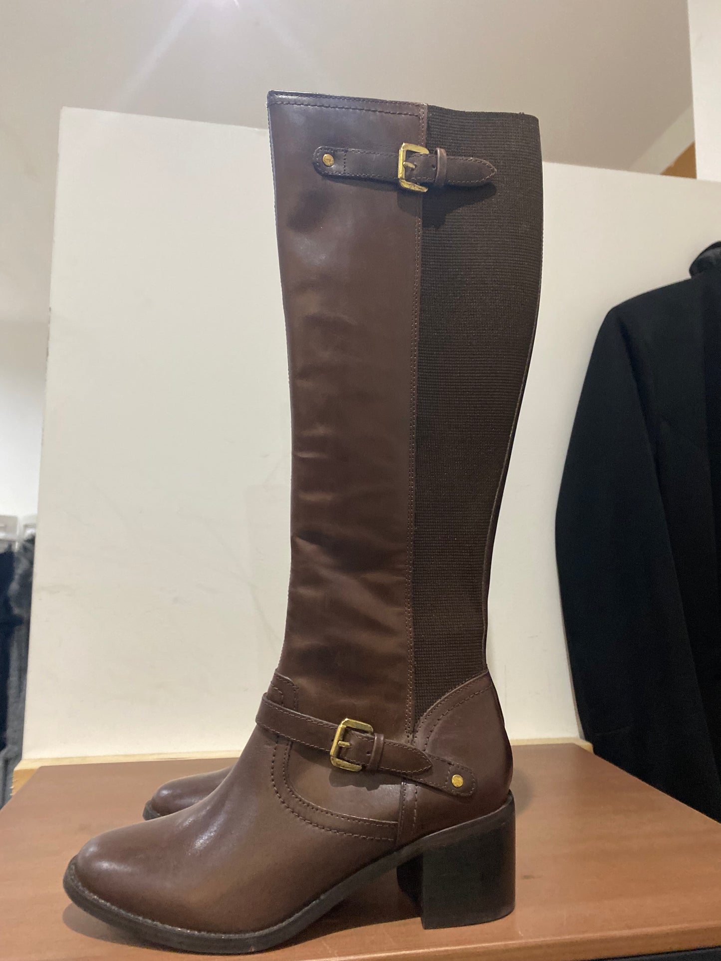 Dune Dark Brown Knee High Leather Vivvi Boots Size 3