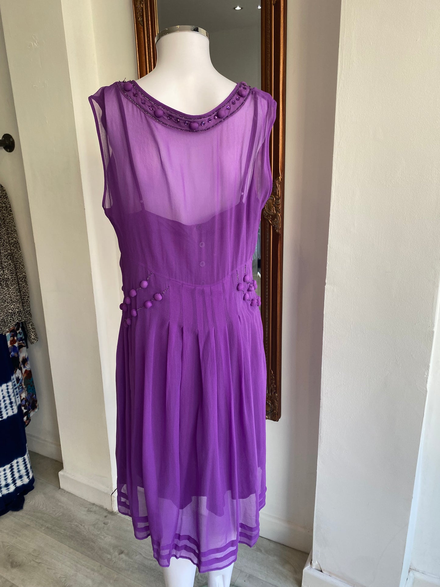 Marlene Birger Purple Dress with Pom Poms Size 14