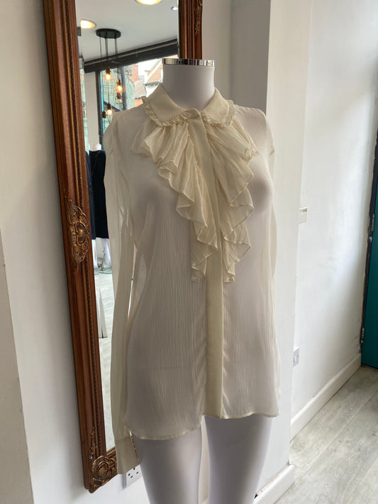 Reiss Cream Chiffon Ruffle Blouse with Ribbons Size 8