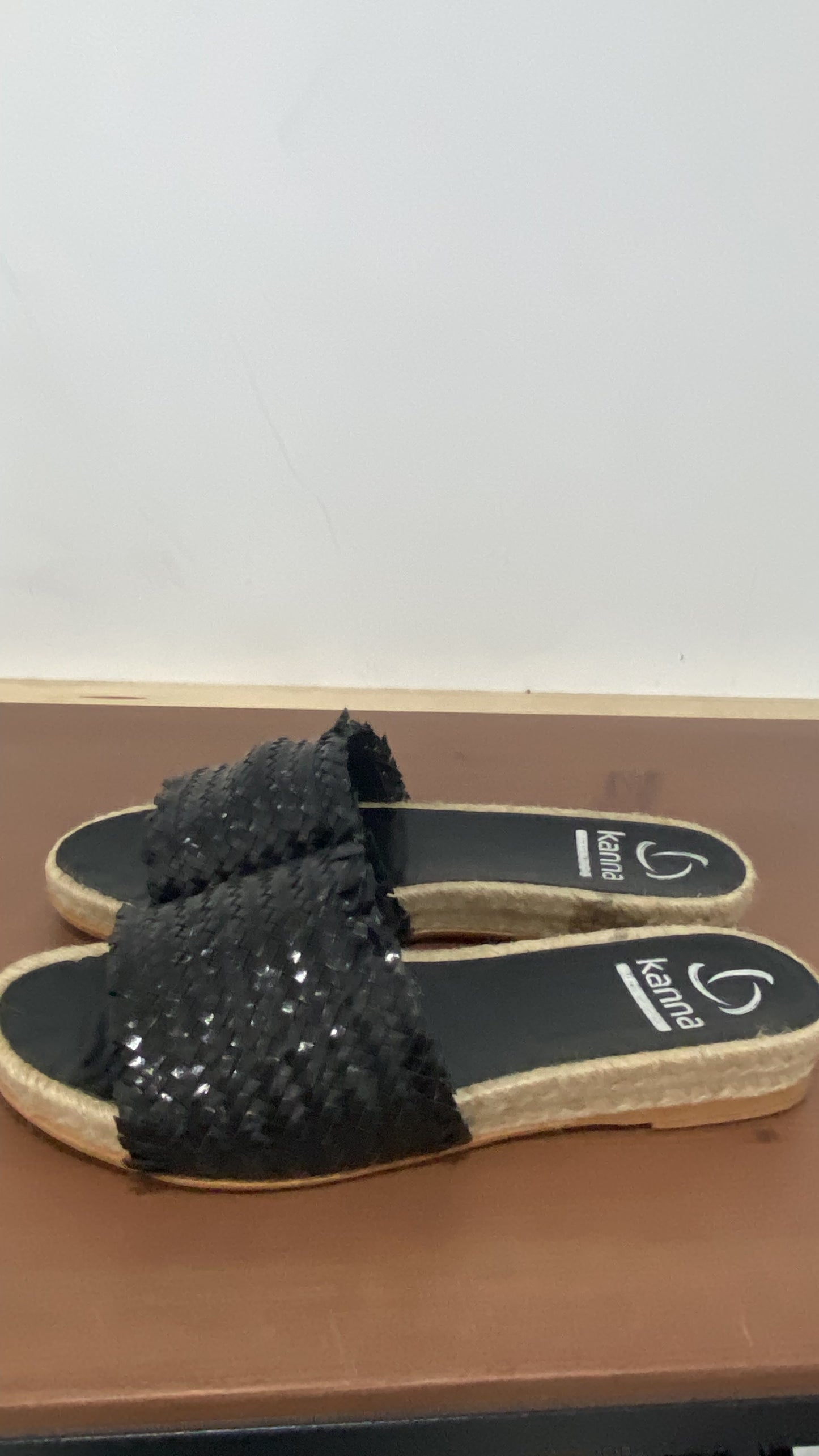 Kanna Black Leather Sliders Size 5