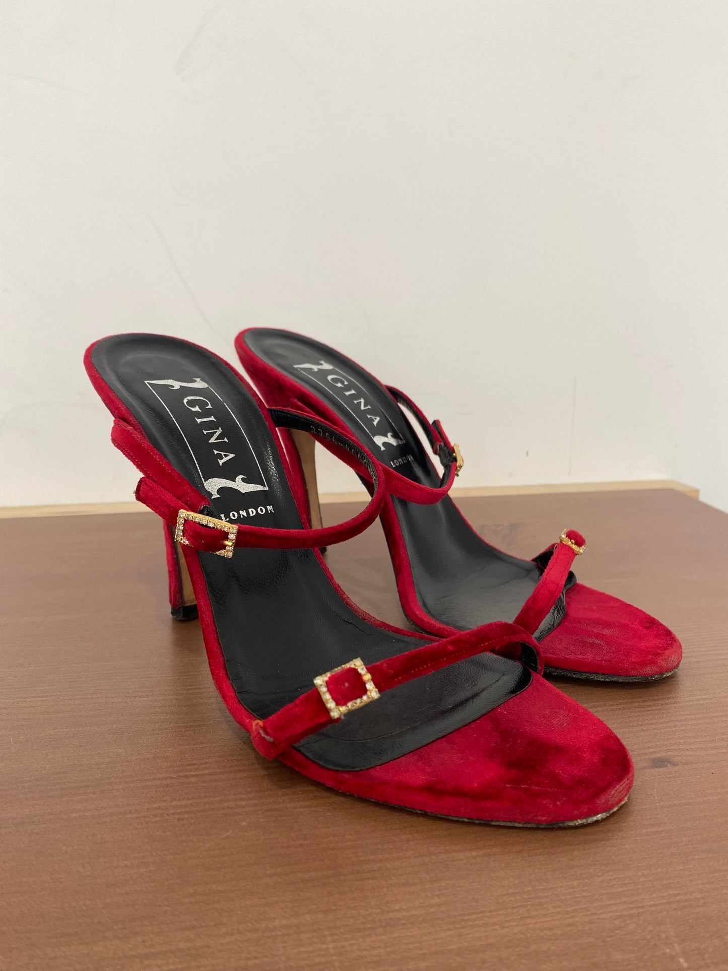 Gina Red Velvet Heeled Sandals Size 6.5